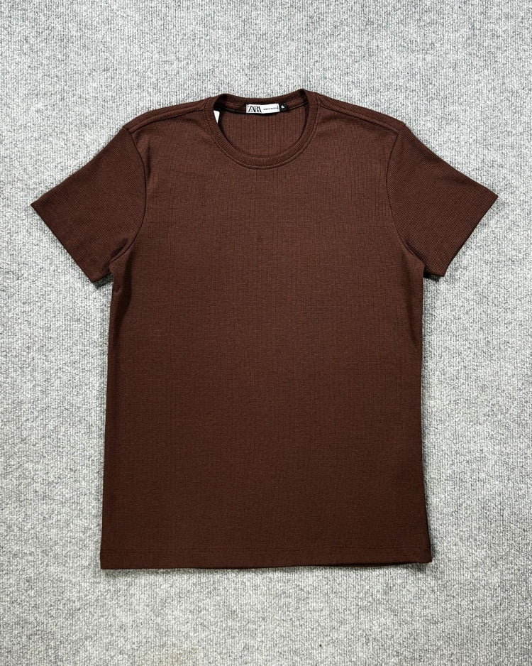 Camiseta Zara Texturizada Basic - Marrom