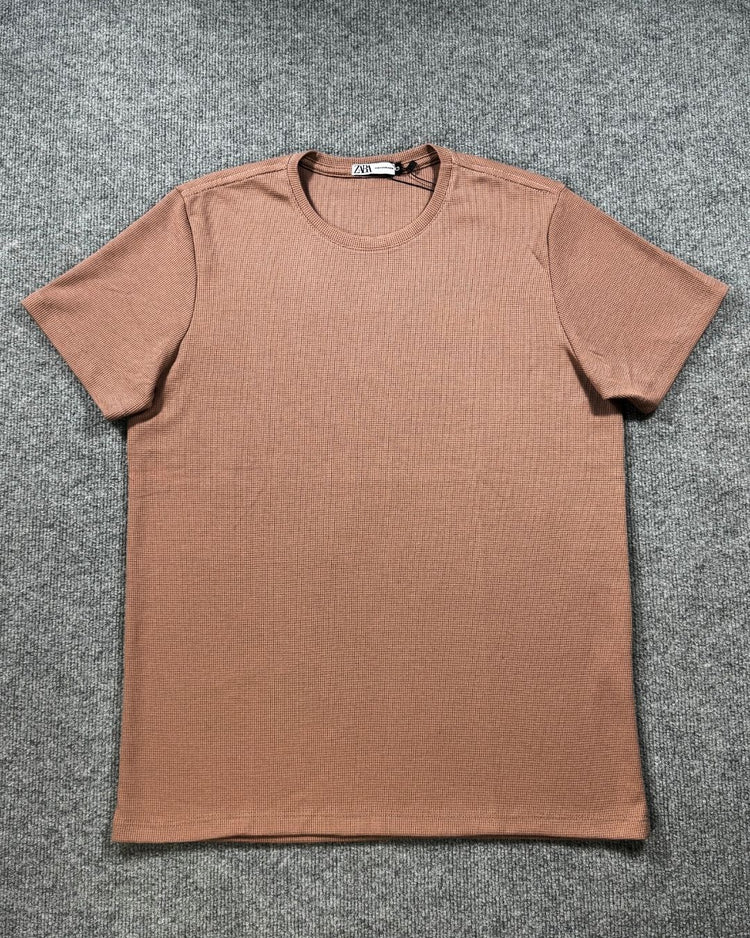 Camiseta Zara Texturizada Basic - Marrom Claro